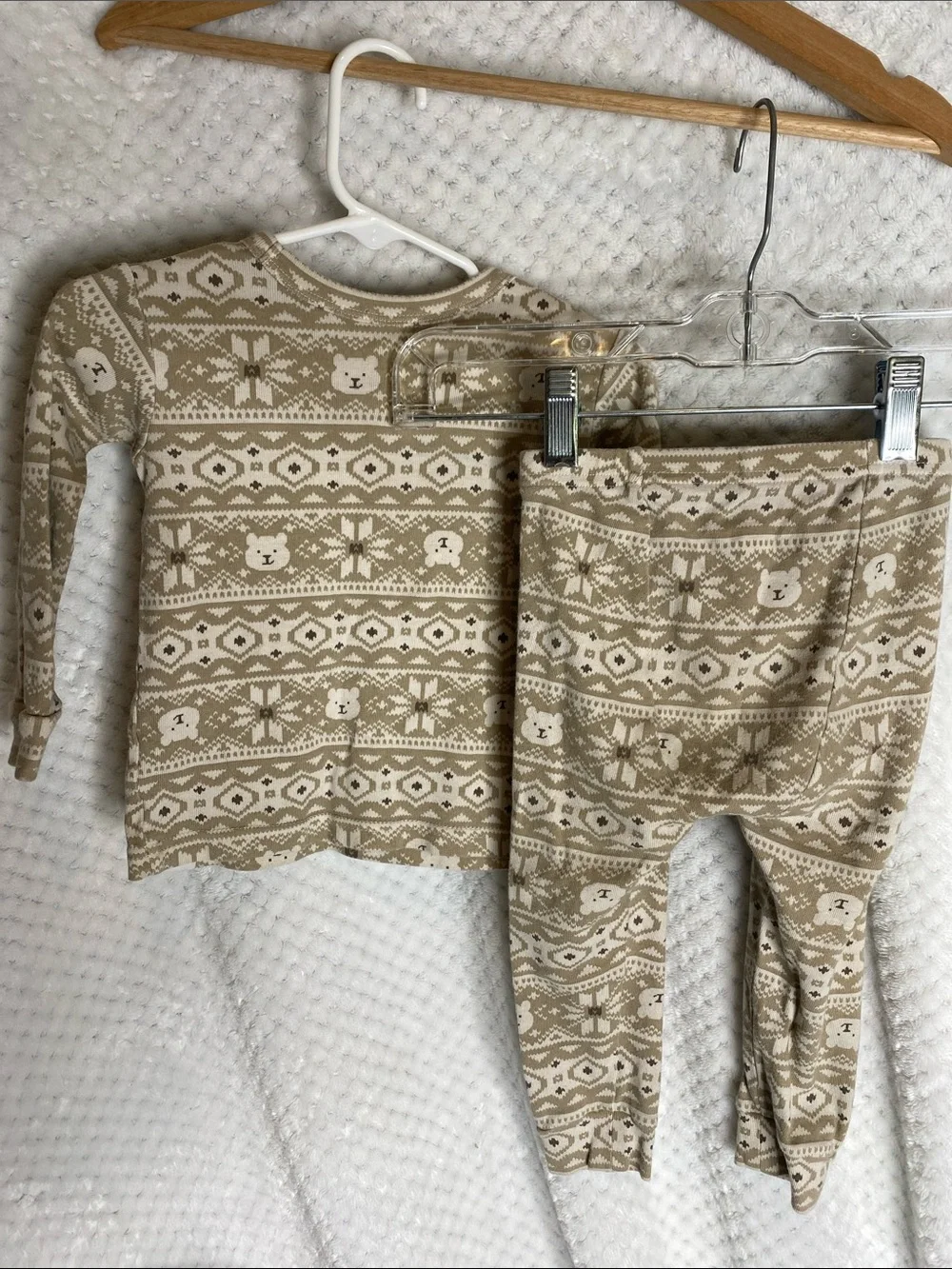 Baby GAP Beige and Cream Bear Fair Isle Pajamas Set